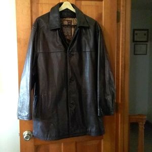 Andrew Marc New York First Class Men's Brown Leather Coat XL Button Front